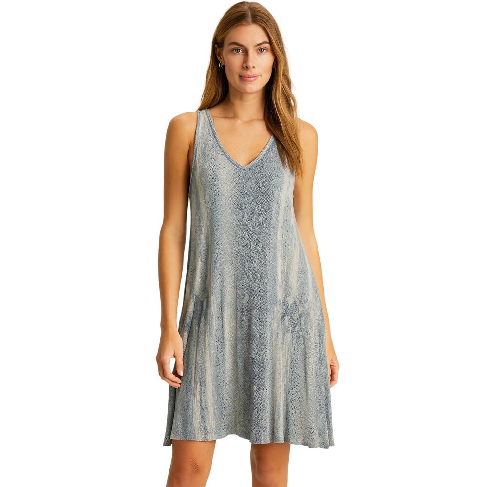 Style & Co. Blue Snakeskin Print Stretchy Dress - Medium Sleeveless